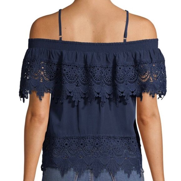 3/$20 Off Shoulder Blouse, Navy - Picture 3 of 11
